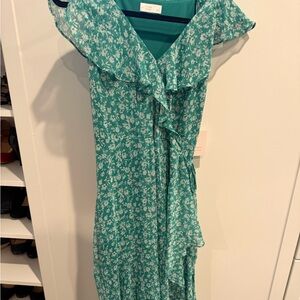 LC Lauren Conrad Teal Floral Midi Dress